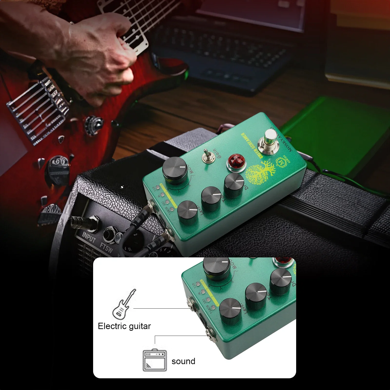 Guitar Effect Pedal MOSKYAudio Booster/Overdrive 4 Mode Switch & Level/Tone/Drive Controls Guitar Effector Effect Processor Tool