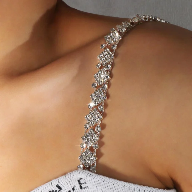 New Silver Black Bra Strap Metallic Sexy Rhinestone Bra Shoulder Straps For  Women Elegant Crystal Shoulder Lingerie Accessories - AliExpress