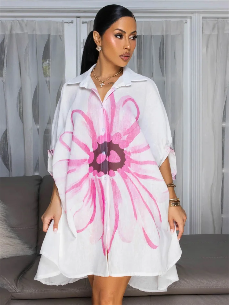 Wmstar Dresses Women 2025  Sweet Elegant Holiday Button Loose Flower Print Summer Clothes Maxi Dresses Wholesale Dropshipping