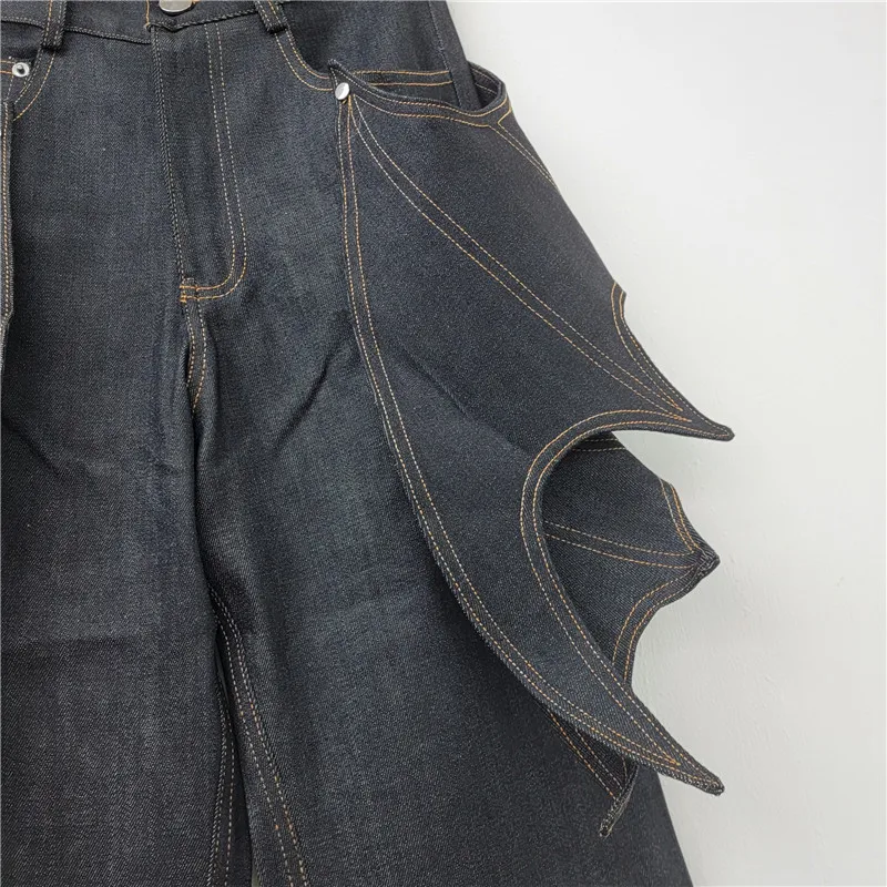 YEAE Ms. 2025 Spring New Irregular Structure Niche Design Bat Wings Pull Jeans 4
