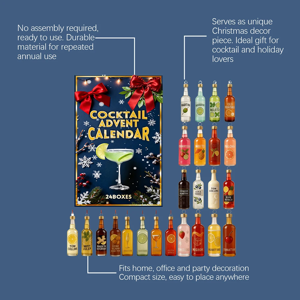 Weihnachtsgeister-Kalender für Feiertagsfeiern, 24 Tage festliche Cocktail-Überraschungen, Urlaubsparty – Detail 6