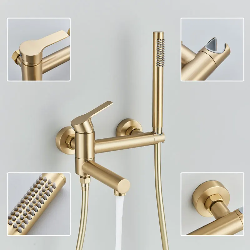 Matte Black Bathtub Faucet Wall Mounted Bathroom Shower Mixer Tap With Swivel Tub Spout  Long Spout Tub Crane Single Handle 5