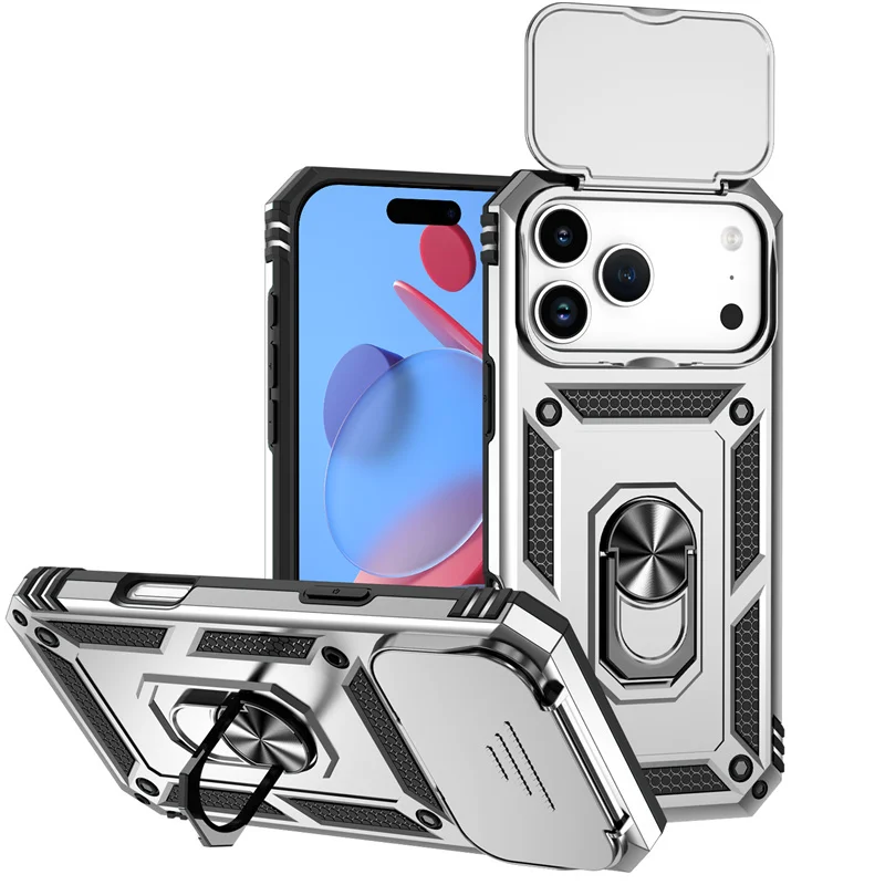 Premium Armor Case with Slide Camera Lens Protector and Magnetic Ring Stand