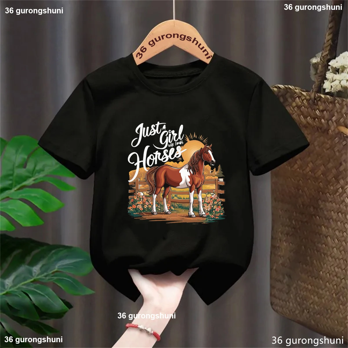 Just A Girl Who Loves Horses Graphic Print T Shirt For Girls/Boys Summer Fashion Kids Clothes Harajuku Kawaii Girls 