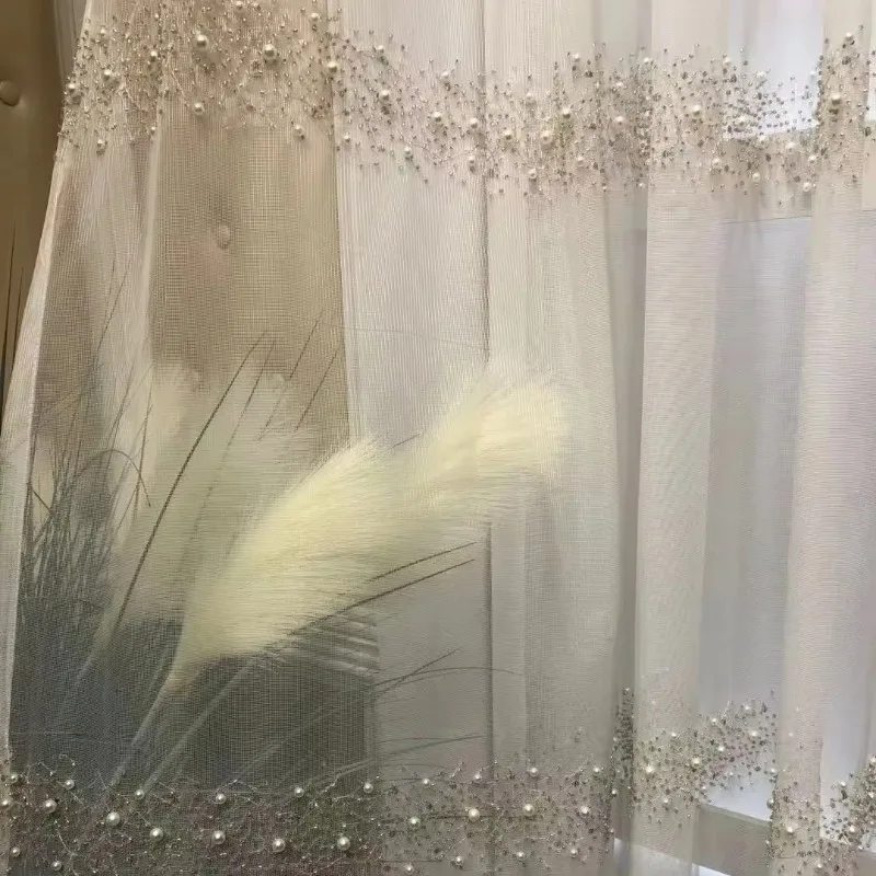 Window Screen Living Room Bedroom Finished Product 1PC French Style Beautiful Pearl Diamond Sparkling Starry Sky Embroidery 2