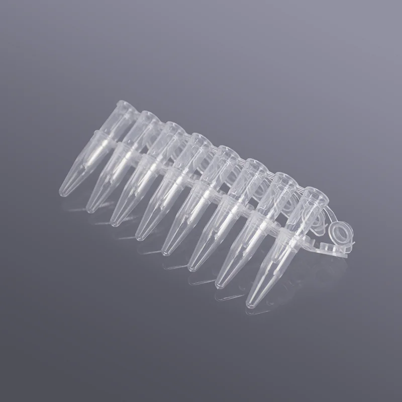 LABSELECT Eight row tubes with flat cover, Connected lid, 0.2ml PCR Tubes & Strips, 120 rows/carton, PST-0208-AFT-C