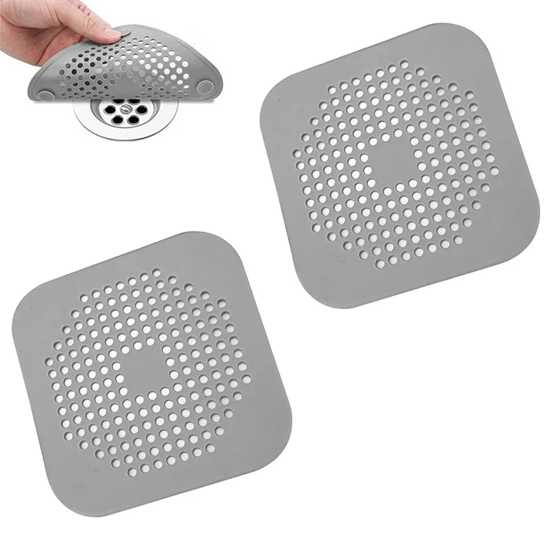 Shower drain cover 2pcs gray durable silicone square prevents sink clogging shower drain strainer adsorption sink strainer