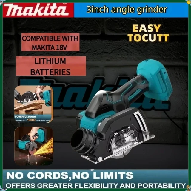 Meuleuse d'angle électrique sans fil Makita 19500 tr/min, outil de découpe pour carrelage, bois, plastique, outil de 3 pouces 1