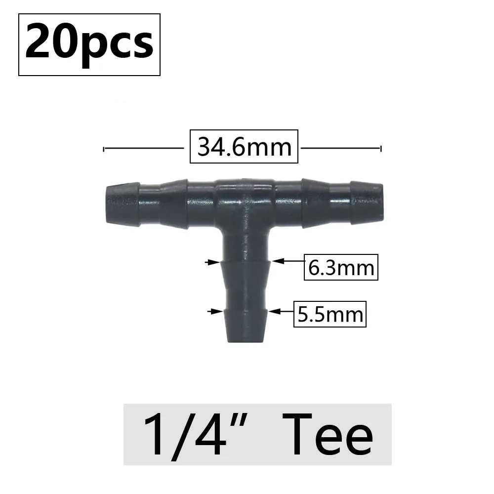20pcs 3mm 4mm Garden Hose Barb Connector Drip Irrigation 1/4'' & 1/8'' Tube Hose Fitting Tees Cross Eng Plug Barb Accessories 4
