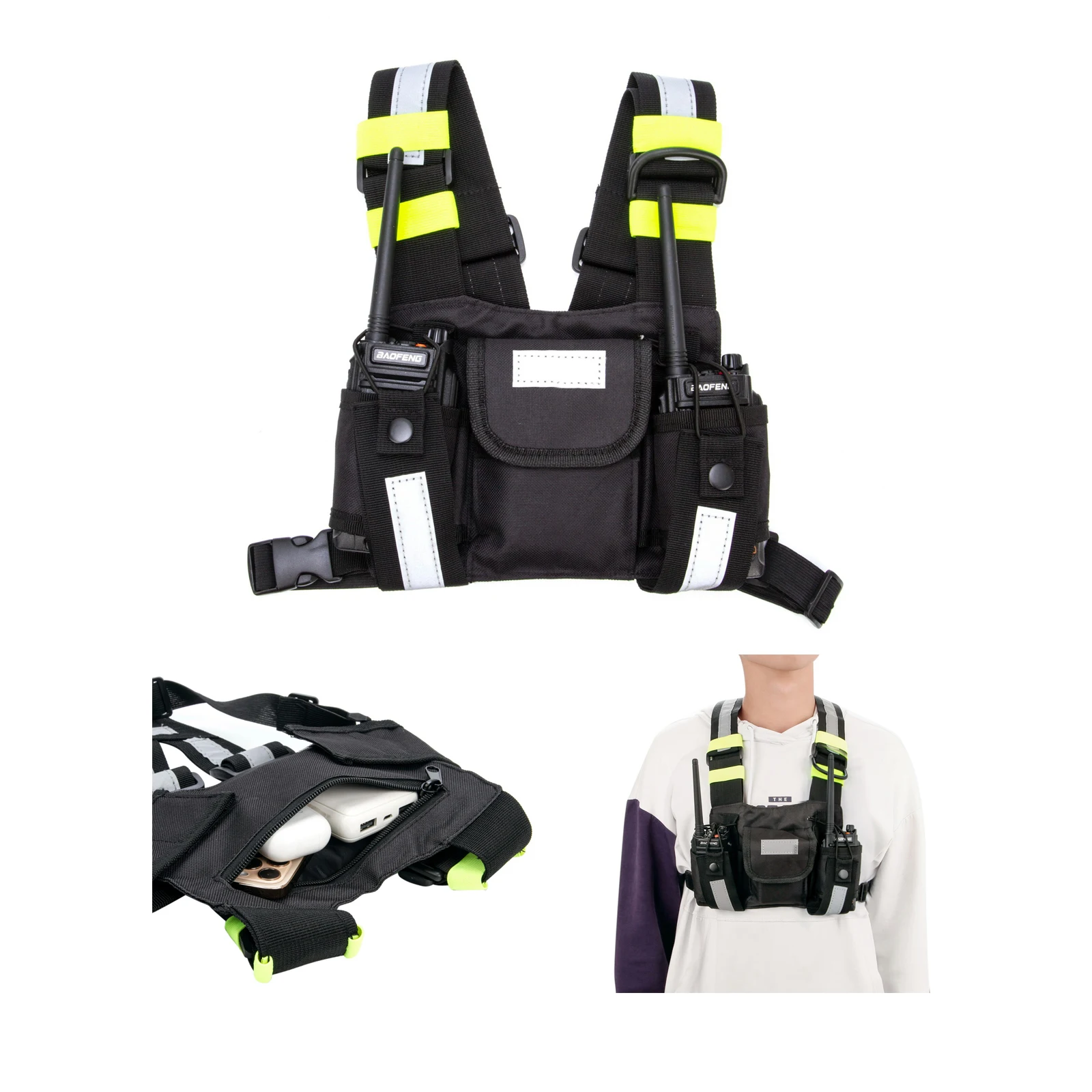 Harness Front Pack Vest Chest Bag with reflective strips for Walkie Talkie Radio to Hunting Climbing Camping