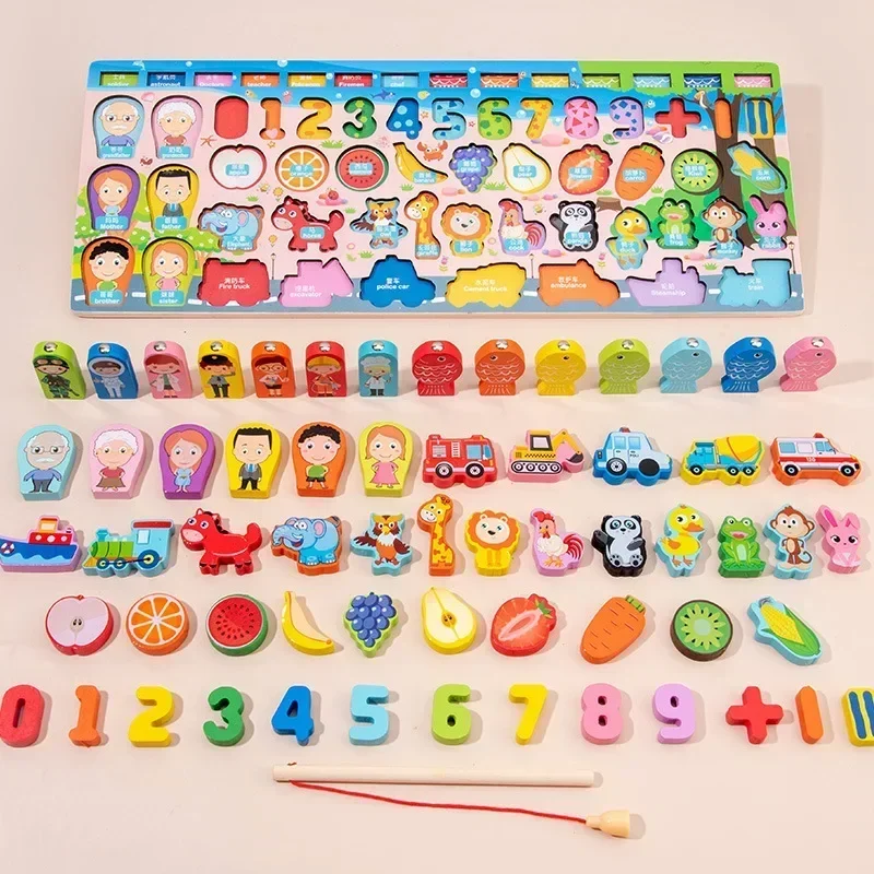 Educational Toys Puzzle Board for Montessori Learning Game Mathematical Counting Fishing Color Matching Toy for Children's Gift