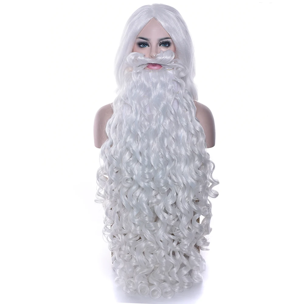 

Soowee 80cm Long Curly Christmas Costumes Santa Claus Cosplay Wig and Beard Synthetic Hair Short SantaClaus Xmas Gift Hair Wigs