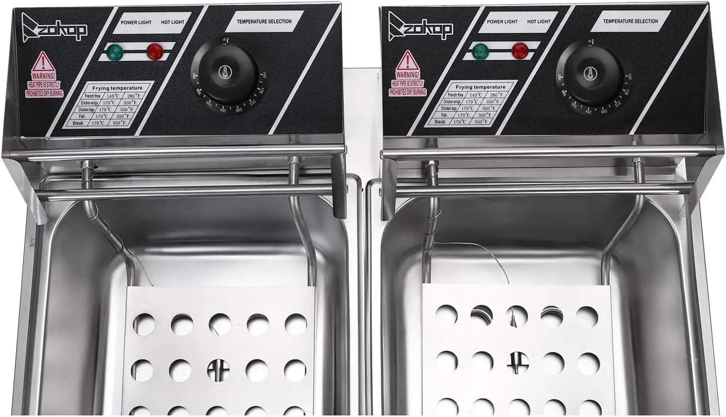 5000W Commercial Deep Fryer, 12L Electric Dual Tank Deep Fryer 4