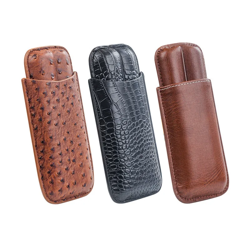 Cigar Case Cigar Humidor Holds 2 Cigars PU Leather Travel Case Smoking Accessories Men's Gift
