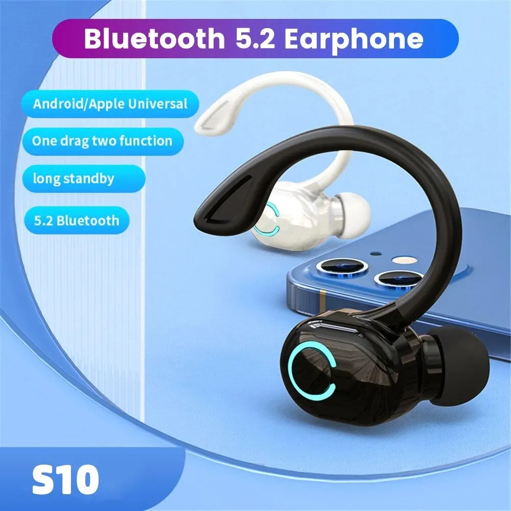 Bluetooth 5.2 Headset Business Wireless Earbuds Earphones Stereo Sport Game Headphone Ear-Hook Mini HIFI Bass Noise Cancelling 2