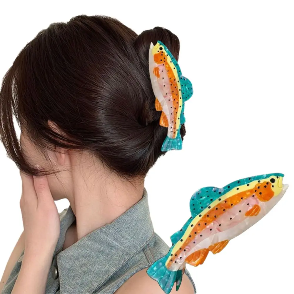 Acetat-Haarspange mit Lachsfisch, rutschfest, dickes Haar, kompatibel mit kleinen Krallen, dünnes Haar, kompatibel mit allen Haartypen, Haarspangen