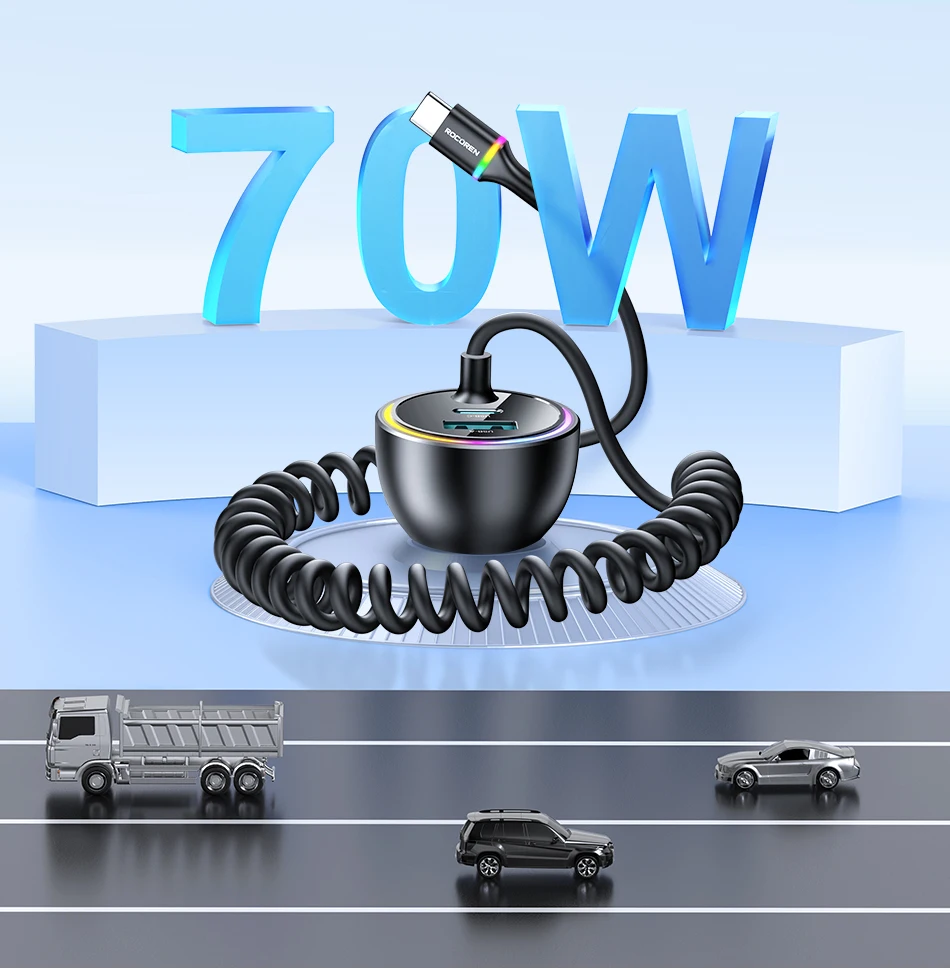 S1158bd58f1a34daeb561c1e3ab3f870cC Rocoren Chargeur de Voiture 70W USB-C avec Câble LED