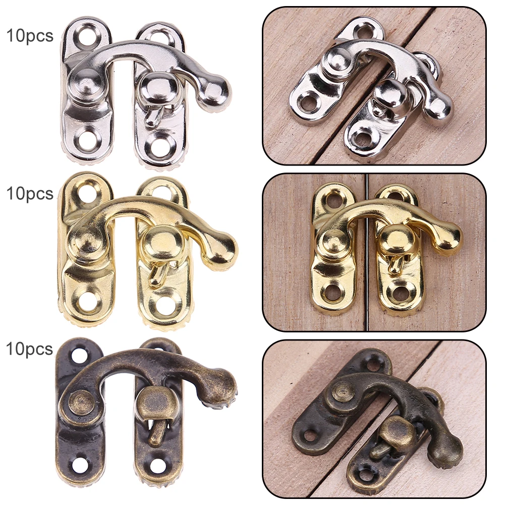 Description Picture 3 of item10pcs/Set Latch Buckle Horn Hasp Padlock Clasp Alloy Hook Wood Jewelry Wine Box Toggle Lock Antique Bronze/Gold 2.7x2.2cm