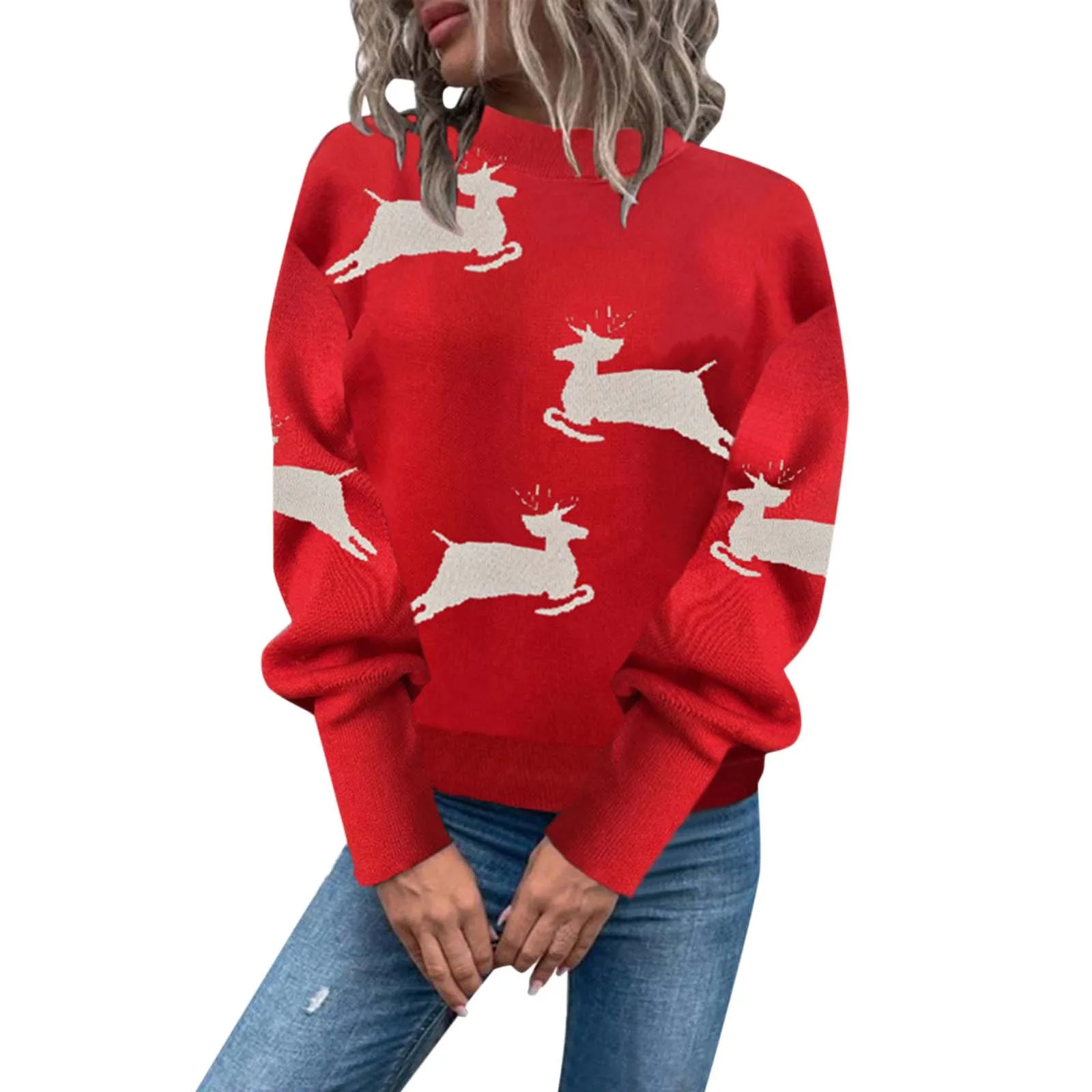 

Christmas Snowflake Print Pullover Sweater Women Fashion Round Neck Long Sleeve Tops Female Autumn Winter Warm Knitted Sweater