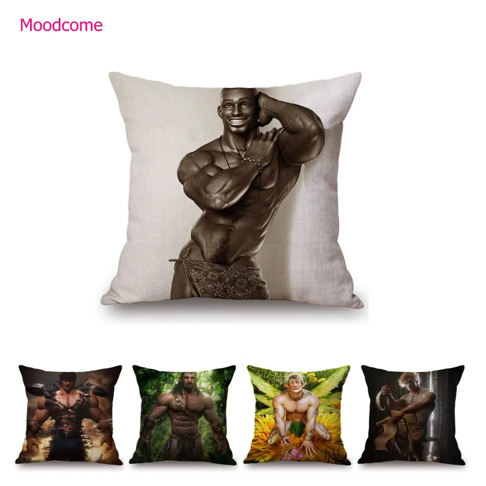 

Sexy Fairy Hunk Men Cartoon Cute Muscled Boy Handsome Guy Cotton Linen Sofa Pillow Case Car Seat Cushion Cover