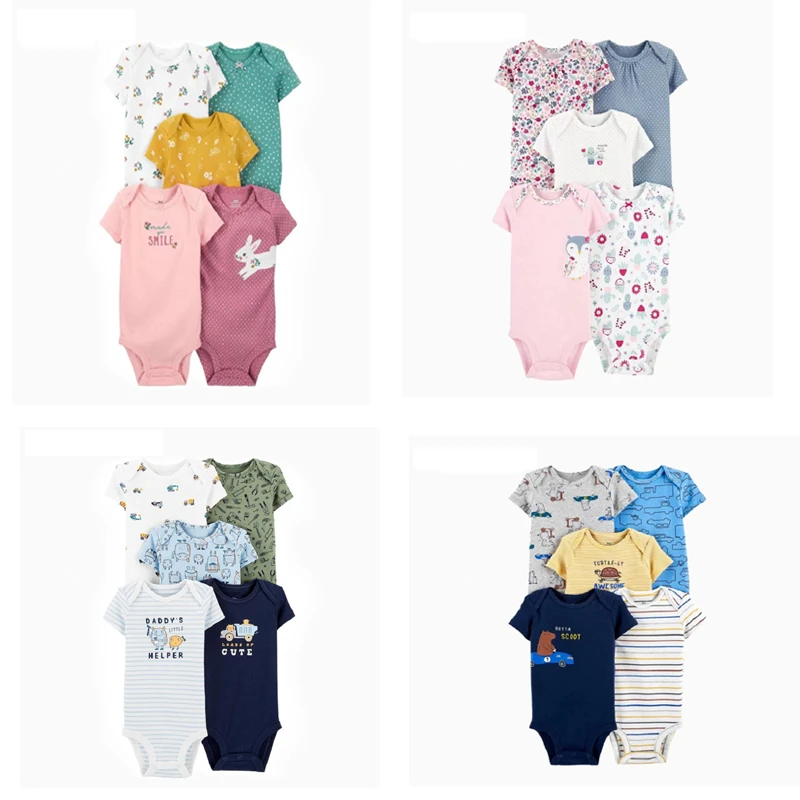 Baby Summer Clothes Newborn Boy Girl Cartoon Animal O-neck Short Sleeve Rompoer Babies Costume Unisex 2022 New Born 5pcs Set Baby Bodysuits expensive