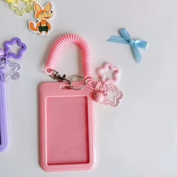 Charming Star - Themed ID Card Holder with Retractable Lanyard and Keychain附件 (Pink)