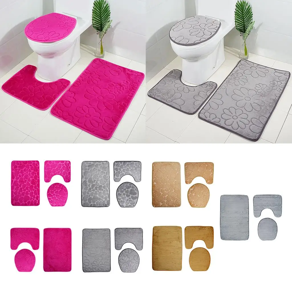 3 Pieces Bathroom Rugs Sets Non Slip Shag Bath Mat Rug for Bathroom And Kitchen Bedroom