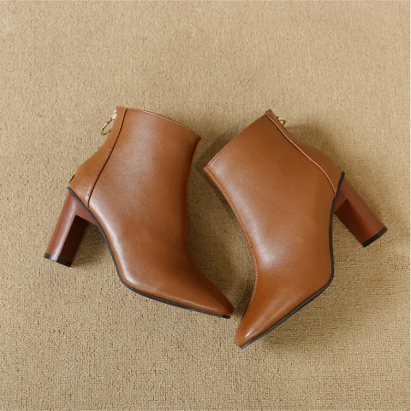 New Women PU Leather Boots High Heel Ankle Boots Woman Short Boots Zipper Thick Heel Boots Ladies Shoes Fashion Shoes