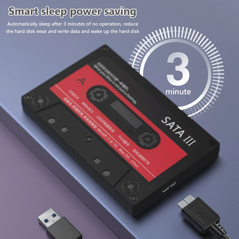 2.5inch SATA HDD Enclosure 6Gbps 6TB USB3.0 Laptop SSD Convert Box Retro Cassette Hard Drive Disk External Case for Notebook PC 6