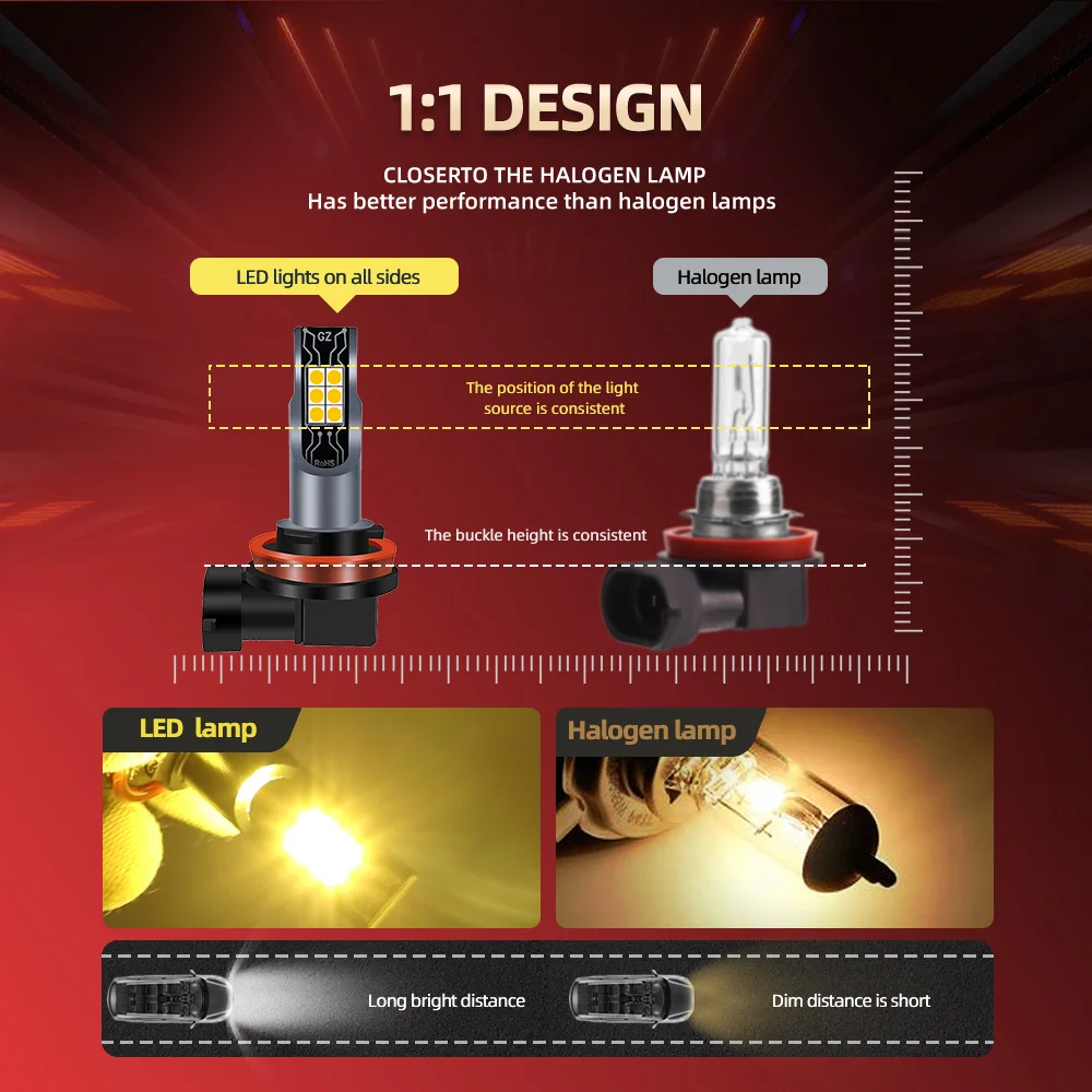 3000K 골든 옐로우 H11 H8 H16 LED 안개등 전구 12V LED DRL 램프 포르쉐 카이엔 2003-2018용