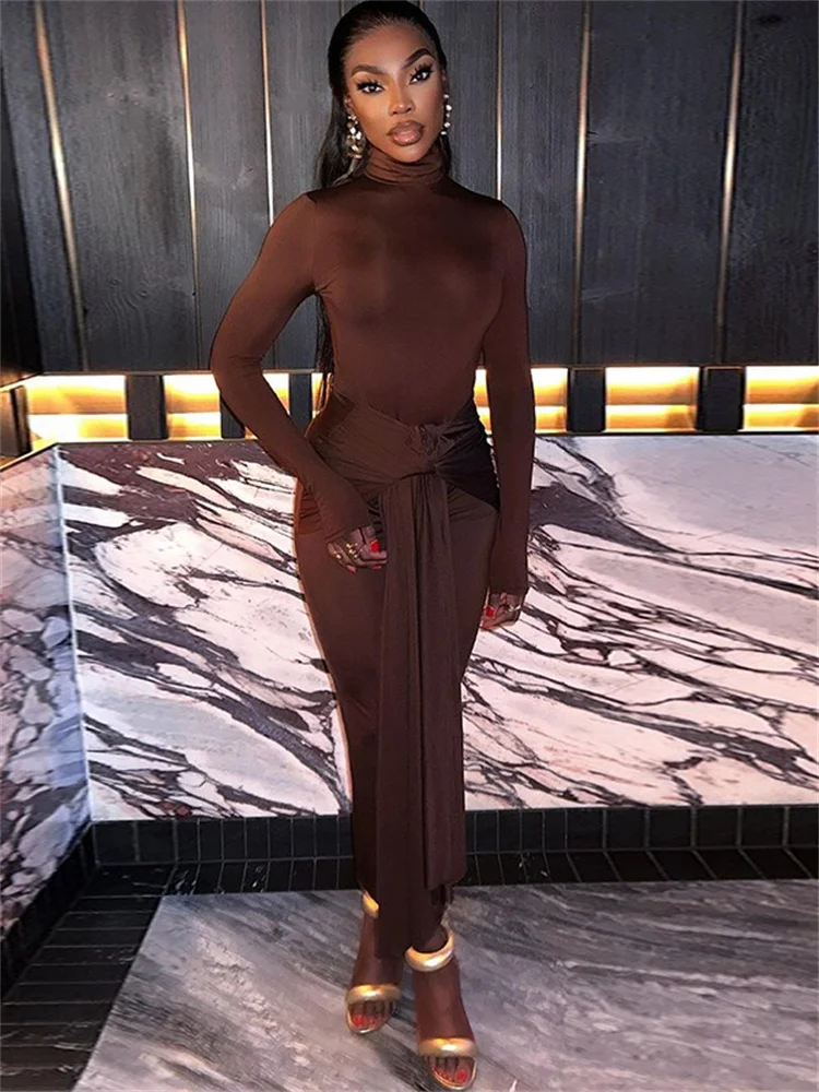 Wmstar Dress for Women Party Sexy Turtleneck Bodycon Maxi Dresses Sweet Draped Summer Clothes Wholesale Dropshipping New Style