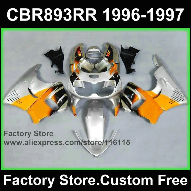 

Детали из АБС-пластика для HONDA 1996 1997 CBR900RR CBR 893RR 96 97 fireblade, серебристо-оранжевые Обтекатели CBR 893