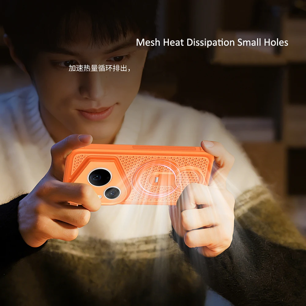 Magnetic Mesh Heat Dissipation Case with 360° Rotating Ring Holder and Magsafe Compatibility