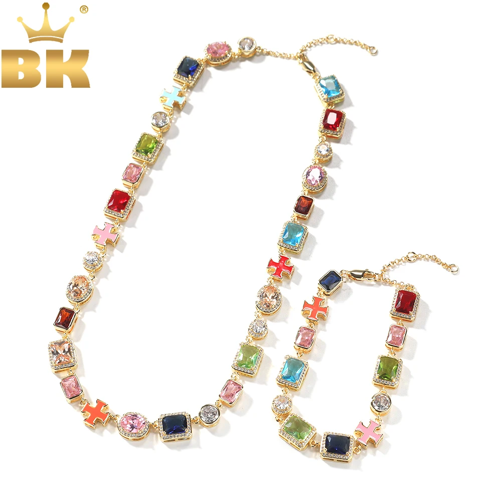 TBTKIcedOutMulticolorGreenBlueRedPinkBlackGemStoneEnamelCrossChainNecklaceBigGemstoneBraceletHipHopJewelry-AliExpress