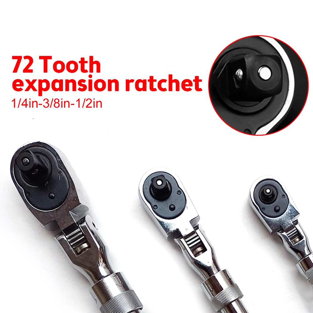 1/4" 3/8'' 1/2'' Flex Head Socket Ratchet Wrench Extendable Ratchet Set