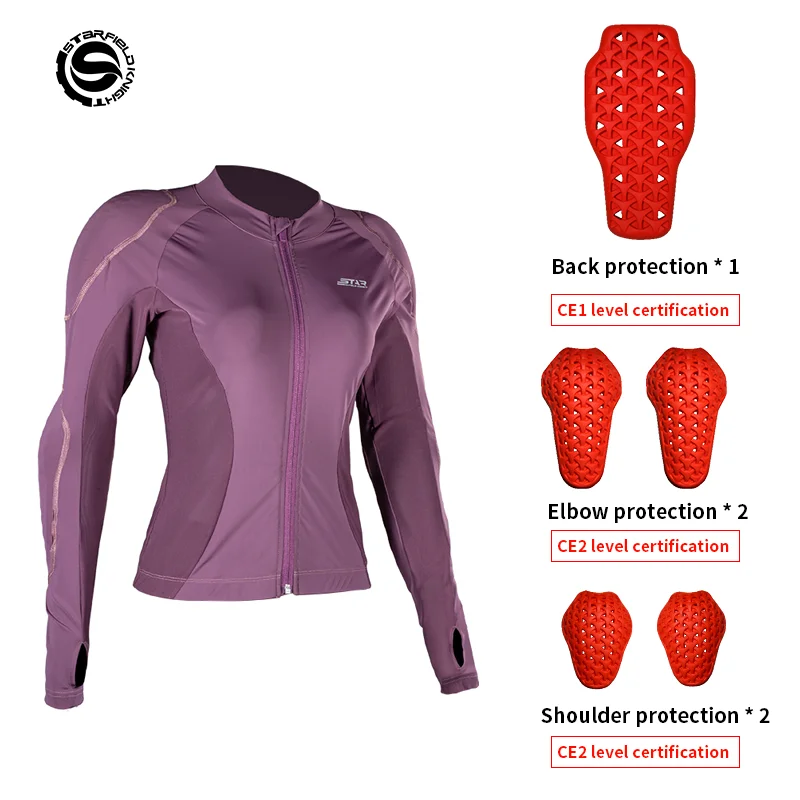 Star Field Knight Motorcycle Riding Armor Jacket Slim Fit Purple Women's Clothes Summer Mesh Breathable With Protective Gears