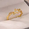 Zircon Tree Leaf Rings for Women Open Adjustable Gold Color Wedding Ring Aesthetic Fashion Jewelry Gift anillos mujer