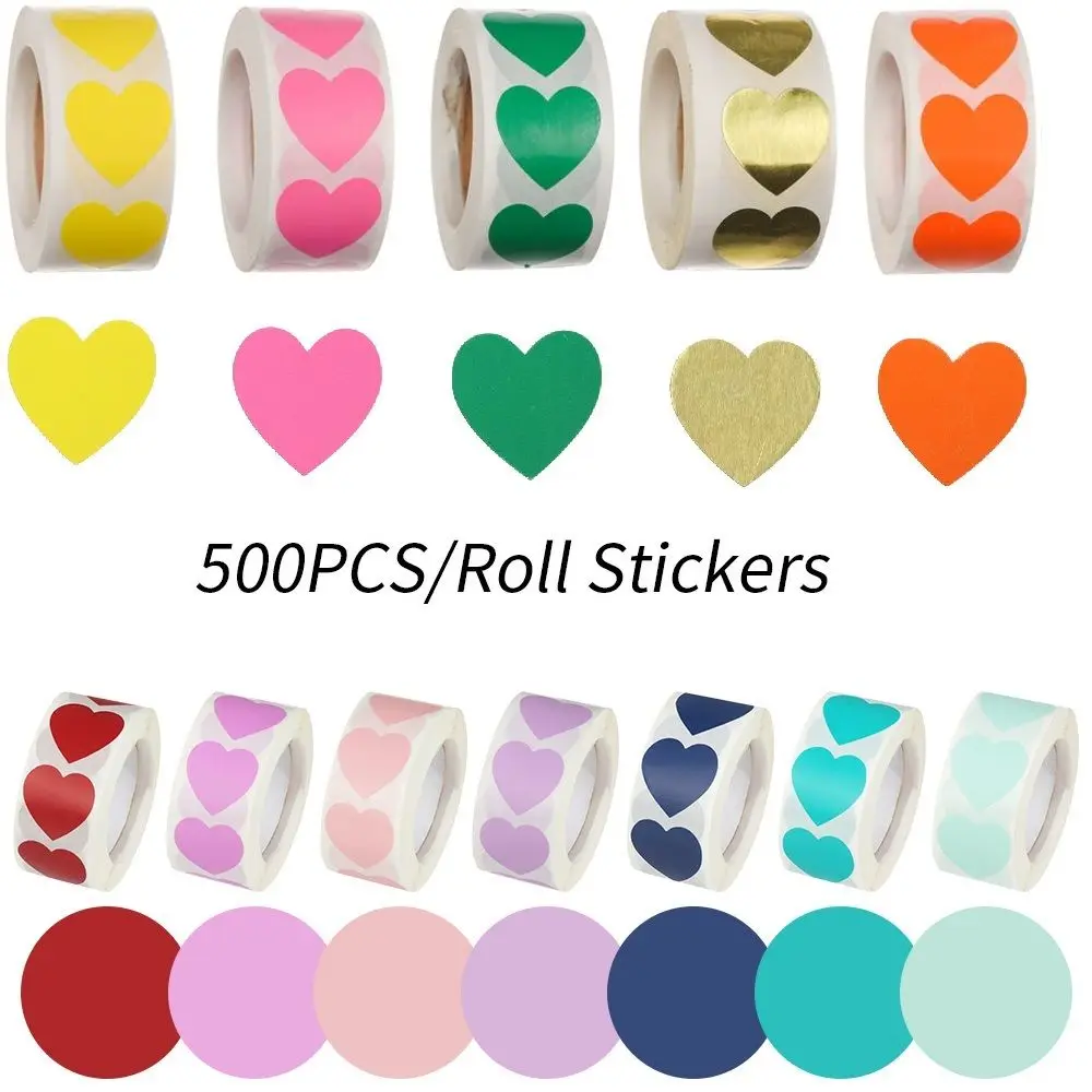 500Pcs/Roll Love Heart Shaped Sticker Self-Adhesive Seal Labels  Birthday Party Gift Box Package Scrapbooking Stationery Sticker 500pcs holographic color heart shaped stickers wedding gift seal labels decor stickers kids reward foil star stationery stickers