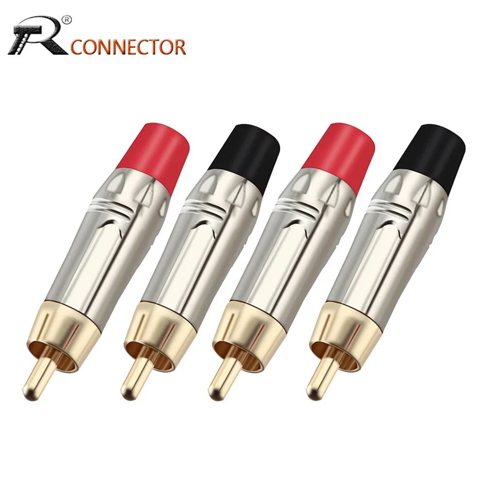 100pcs RCA Male Connector Audio Cable Adapter Lotus Head RCA Jack Wire Converters Nickel Plated