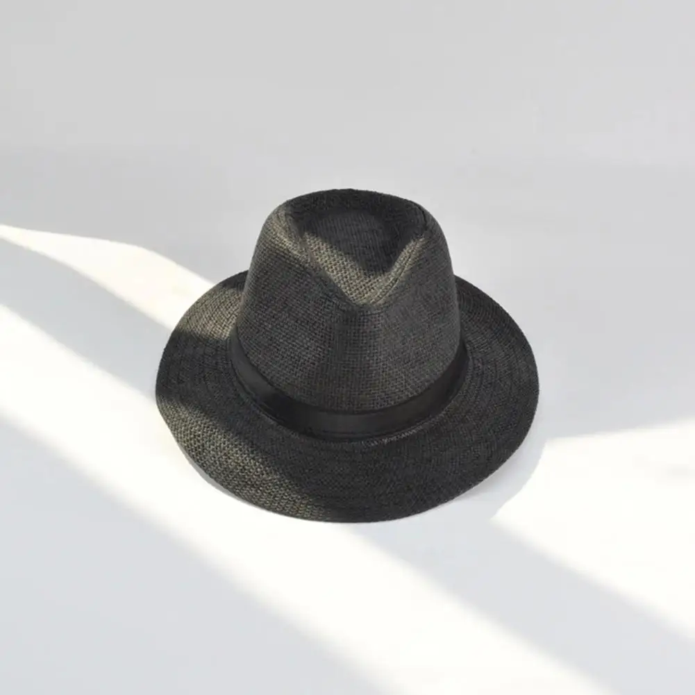 Venda imperdível chapéu de palha dobrável estilo panamá, aba plana, anti-UV, protetor solar, chapéu de praia, aba grande, chapéu masculino jazz, 58 cm_voghion.com