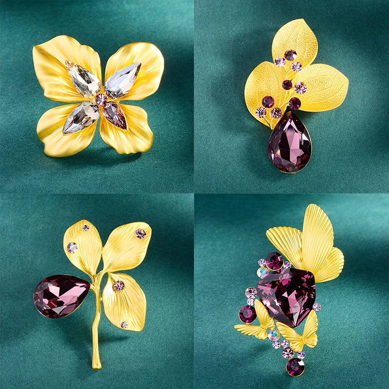 

Vintage Metal Zinc Alloy Brooch Pin Classical Imitation Crystal Vase Leaves Corsage for Women Suit Brooches Jewelry Accessories