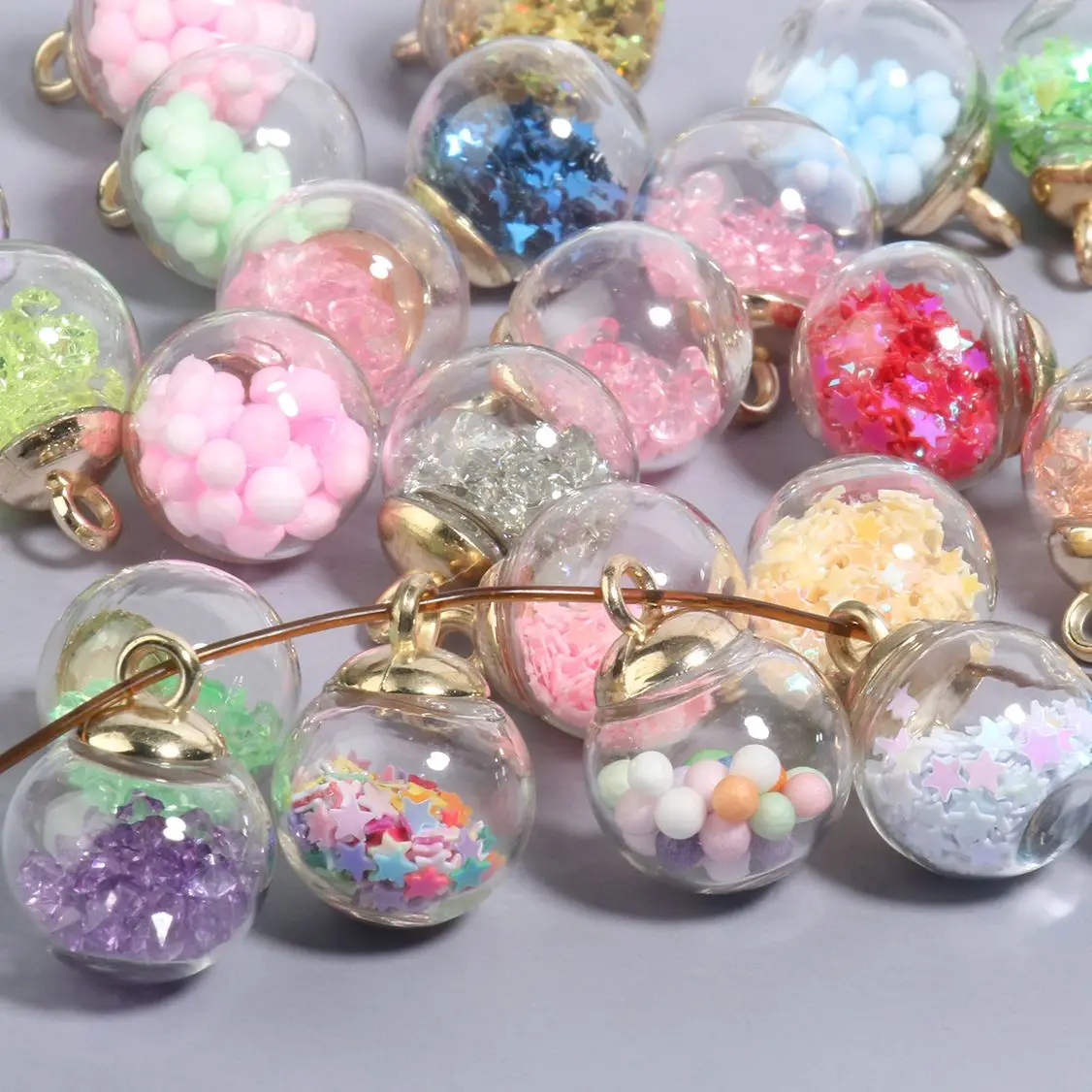 20pcs 21x16mm Transparent Mini Glass Ball Star Sequins Colorful