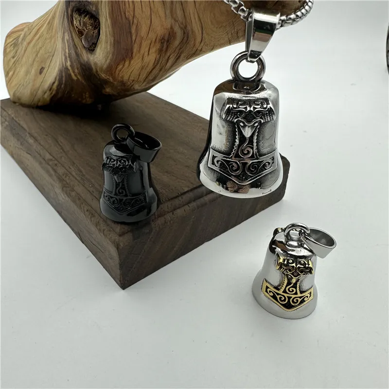 Golden Silver Plated Thor Necklace 316L Stainless Steel Jewelry Punk Biker New Polishing Bell Pendant 6