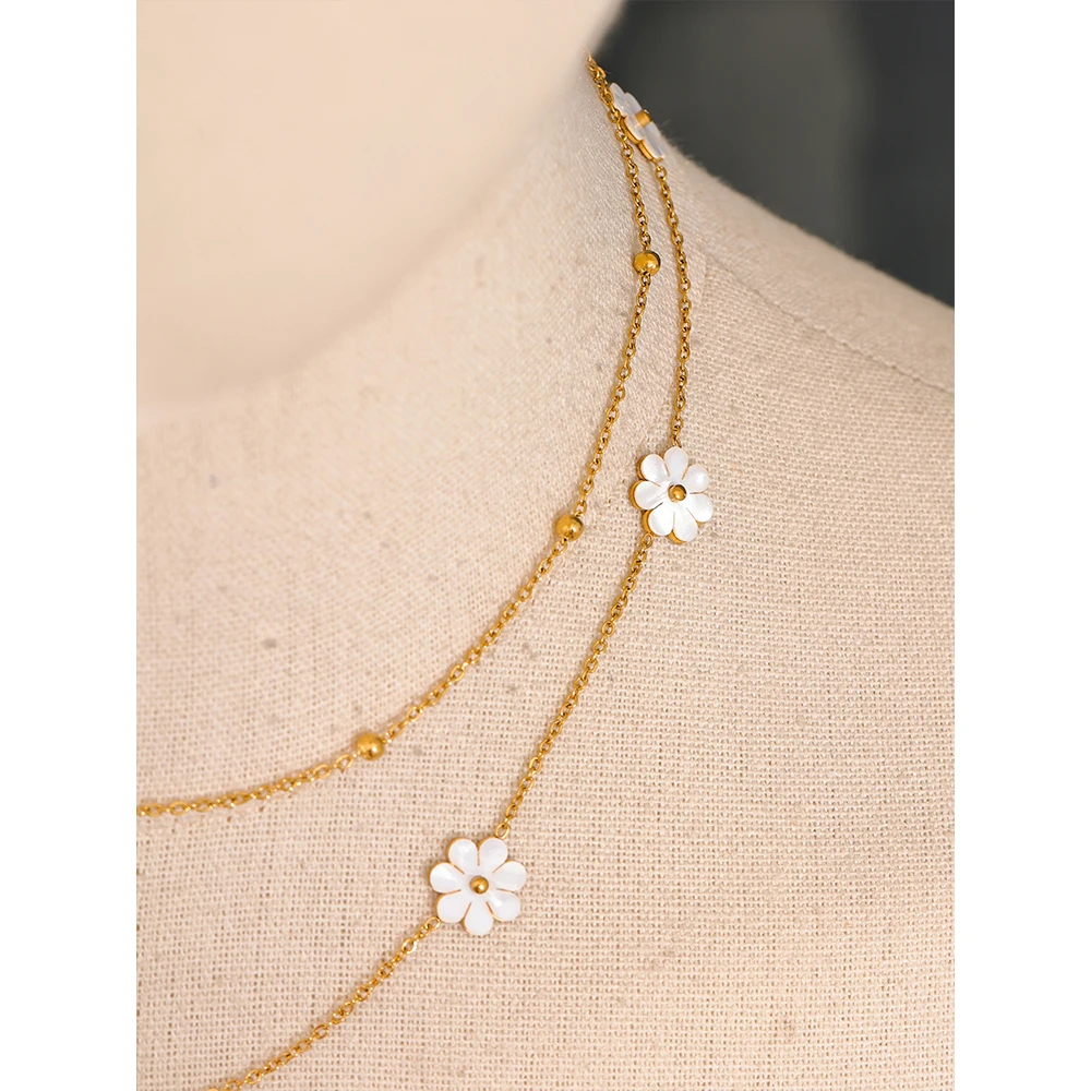 Yhpup Necklace Anklet Double Layer Chain Plant Charm Jewelry