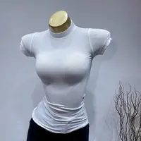 Women'sTurtleneck Ribbed Knit Slim Fit Crop Top Casual Basic T-Shirt Tight Knit Sexy Fitted Cropped T-Shirt - Image 3