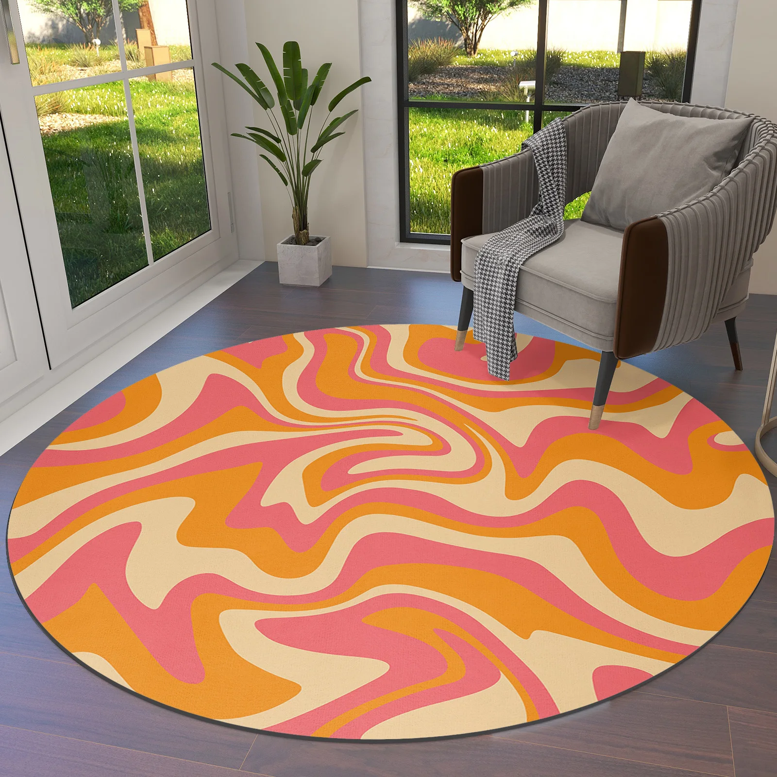

Оранжевый жидкий Абстрактный Коврик с абстрактной текстурой, круглый коврик для гостиной, большой круглый напольный коврик, украшение для дома, спальни, детской комнаты