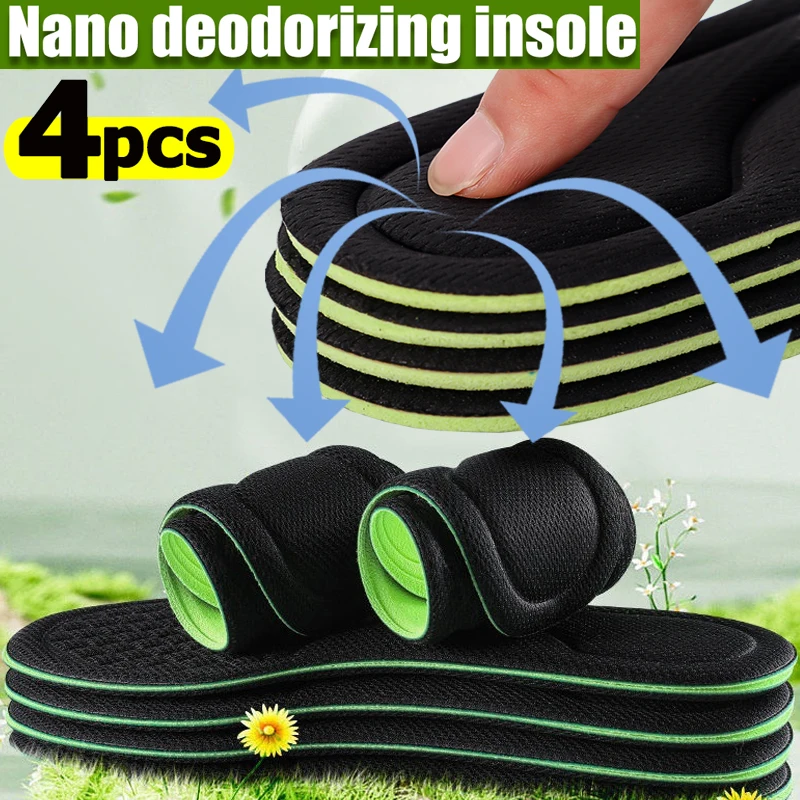 

4pcs Nano Antibacterial Sport Insoles Shoes Sneakers Memory Foam Orthopedic Insole Deodorant Sweat Absorption Running Cushion