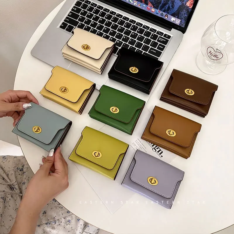 The new Korean version of women\'s card bag purse short fashion multi-color multi-card bag zipper