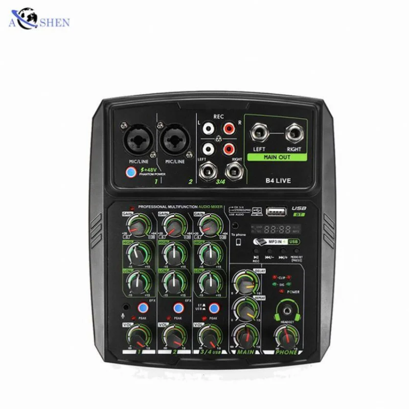 

AOSHEN B4 Audio Mixer 4 Channel DJ Sound Interface For DJ Stage Instrument Performance Livestream Recording Mini Mixer Audio