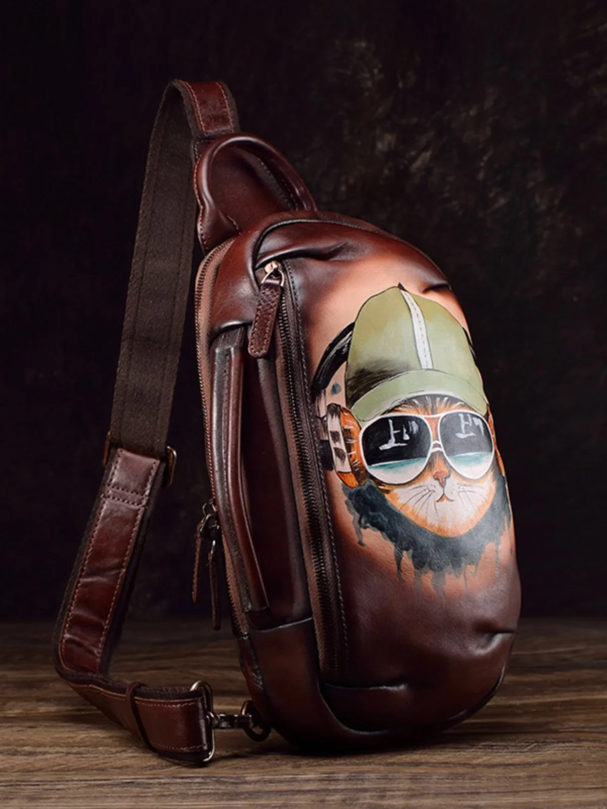 

Genuine Leather Crossbody Fashion Casual Cowhide Men's Shoulder Bag Sports Handbag Hand Painted